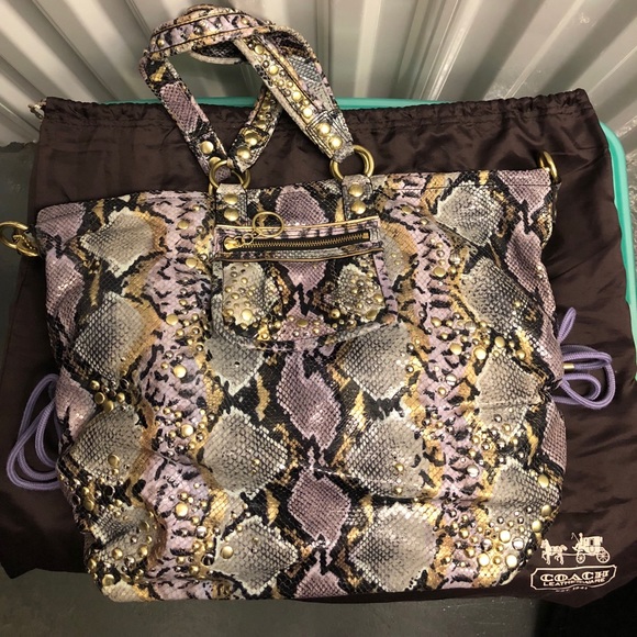 RARE 2005 Python Coach Leather Studded Tote - Picture 2 of 6
